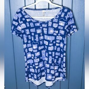 Lularoe Camera Classic T Shirt Size XS Blue Novelty Playful Photographer Fun